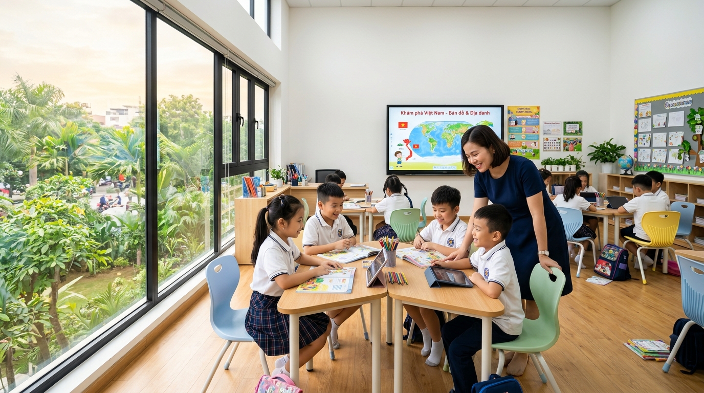 Lớp học hiện đại diện tích 50,5m2 tại Trường Tiểu học Quốc tế Thăng Long
