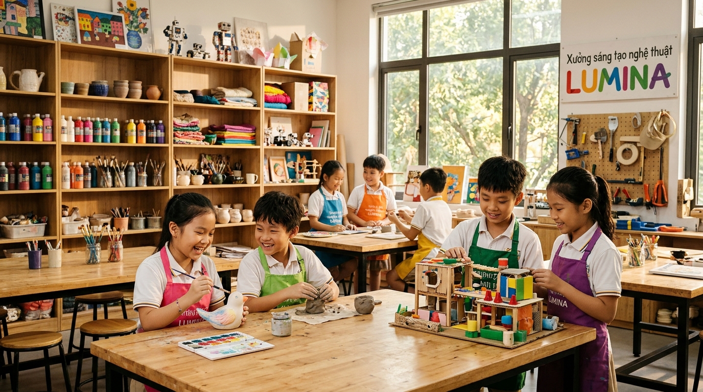Học sinh thực hành tại Xưởng sáng tạo nghệ thuật LUMINA